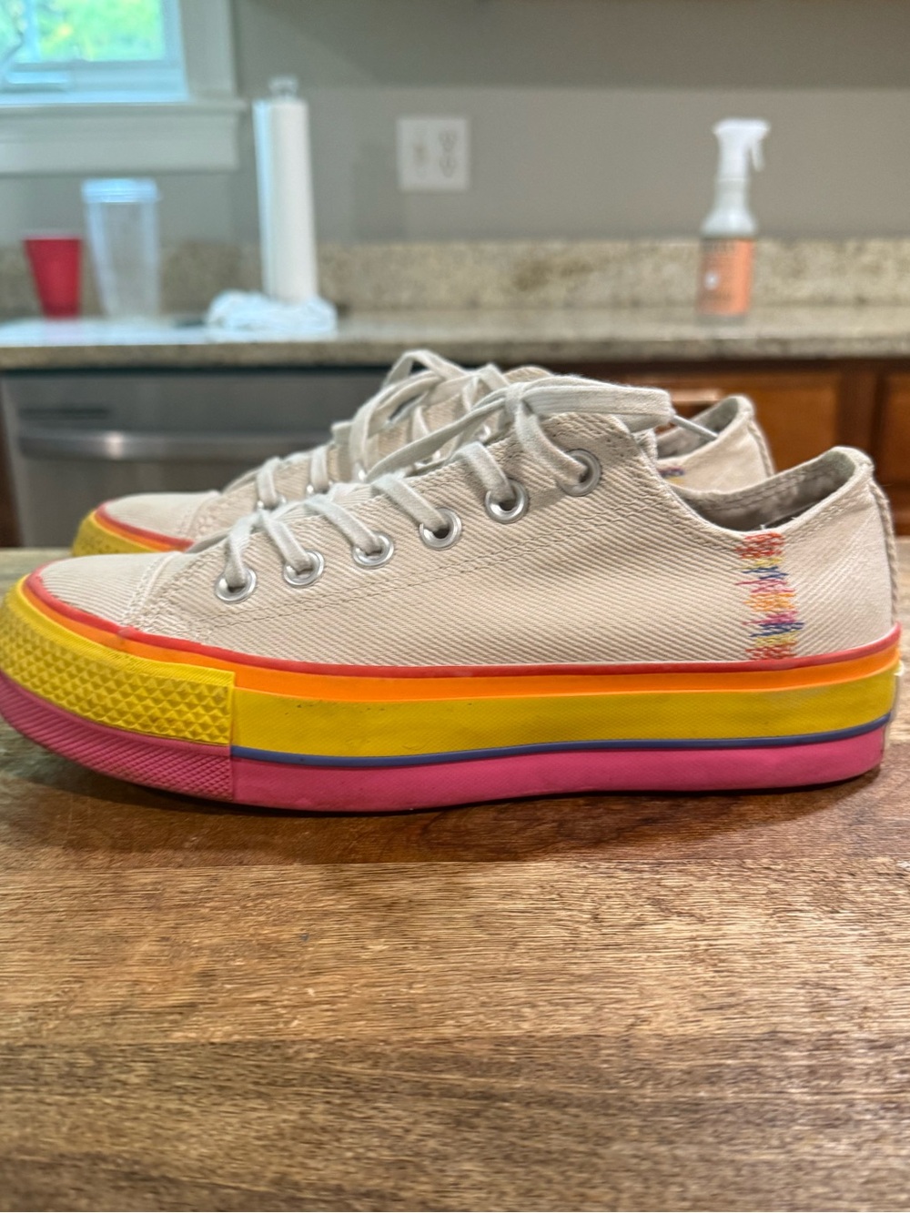 Converse White Low-Top Sneakers with Rainbow Platform